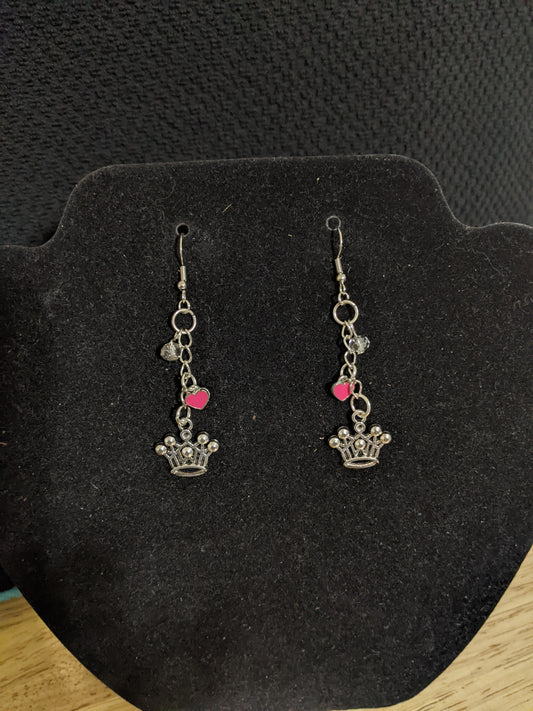 Princess Themed earrings-Heart & Crown-great gift! Item-EAR27