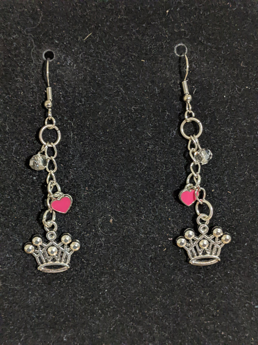 Princess Themed earrings-Heart & Crown-great gift! Item-EAR27