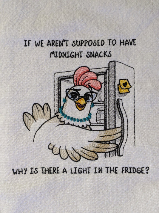 Midnight Snack funny chicken tea towel
