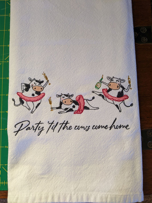 Party Til The Cows Come Home Tea Towel