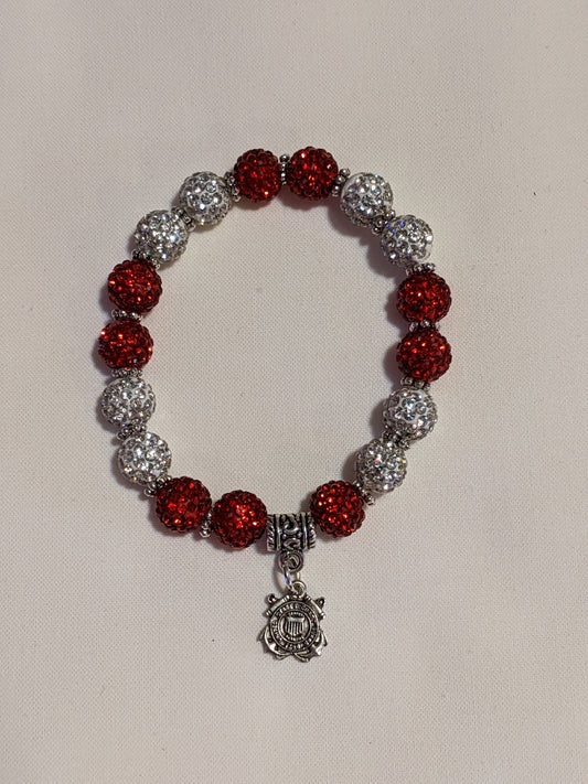 US Coast Guard Beaded Stretchy Bracelet with charm