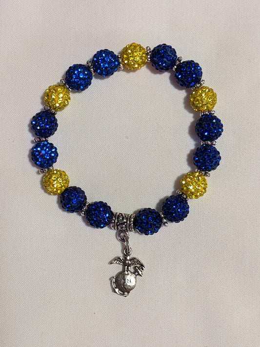 US Marines Beaded Stretchy Bracelet with charm