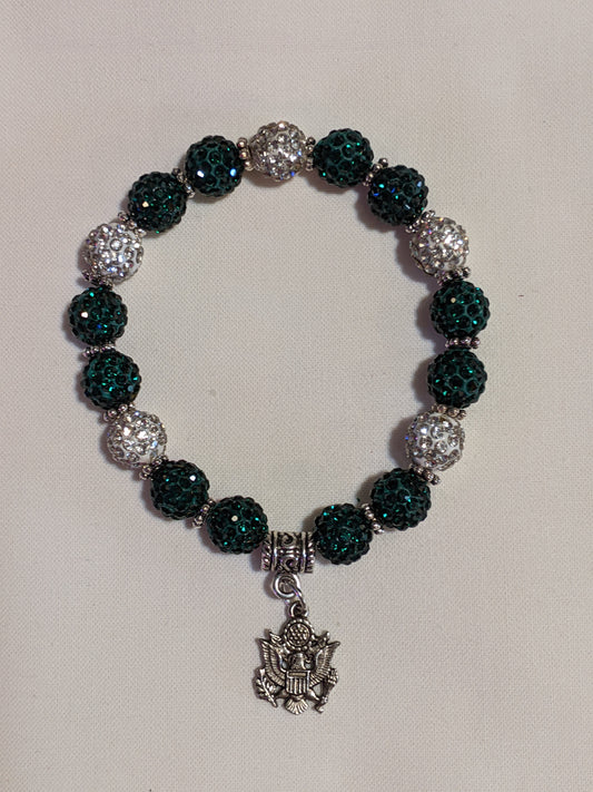 US Army Beaded Stretchy Bracelet with charm