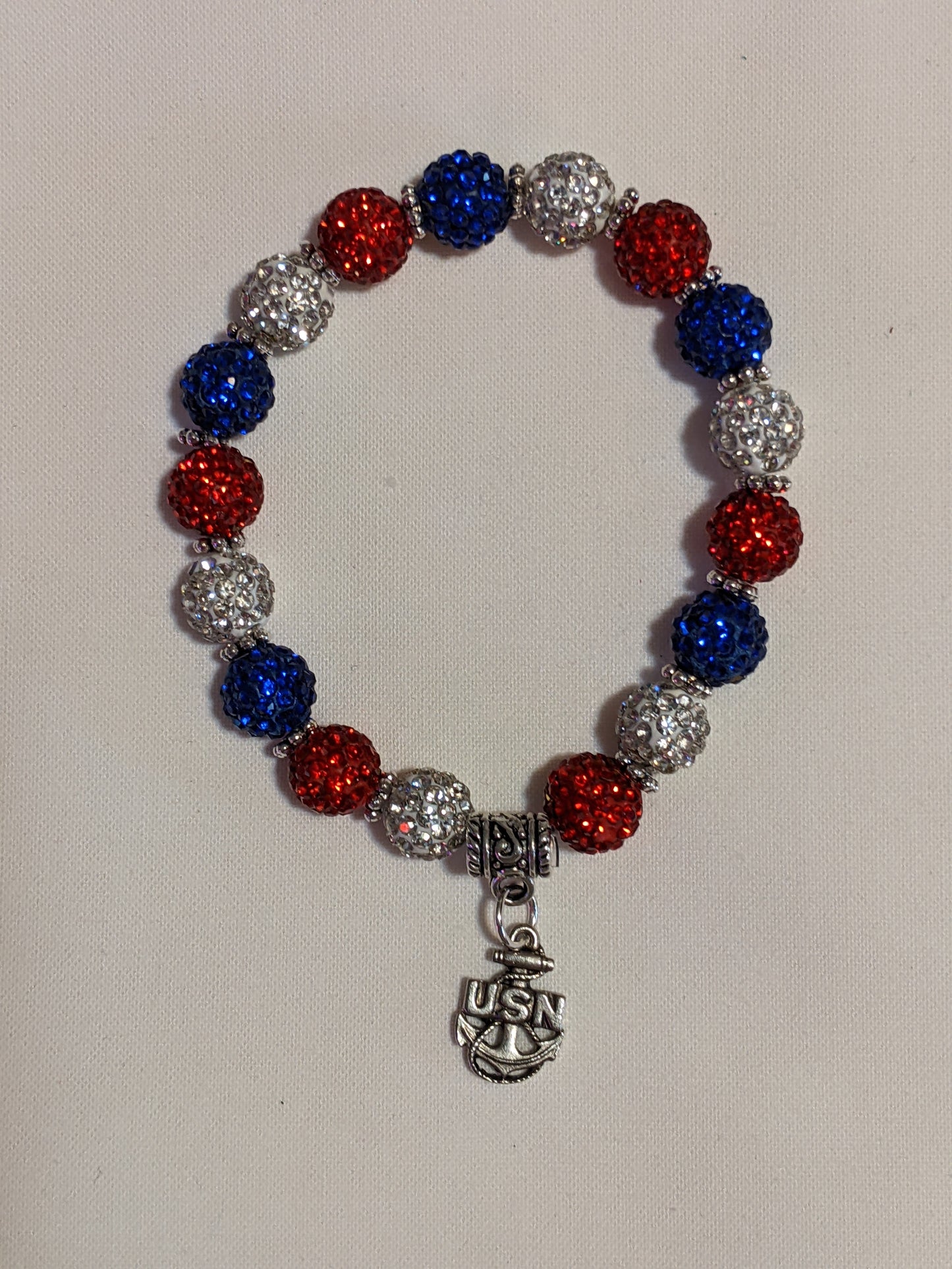 US Navy Beaded Stretchy Bracelet with charm