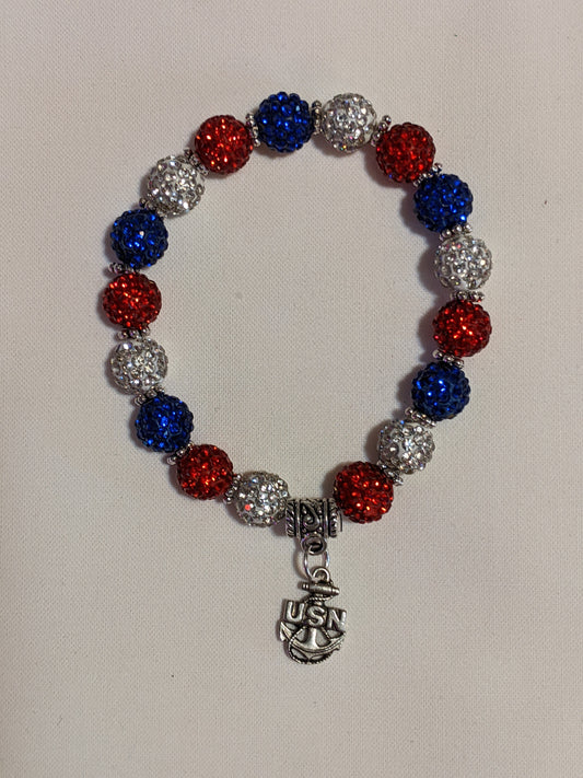 US Navy Beaded Stretchy Bracelet with charm