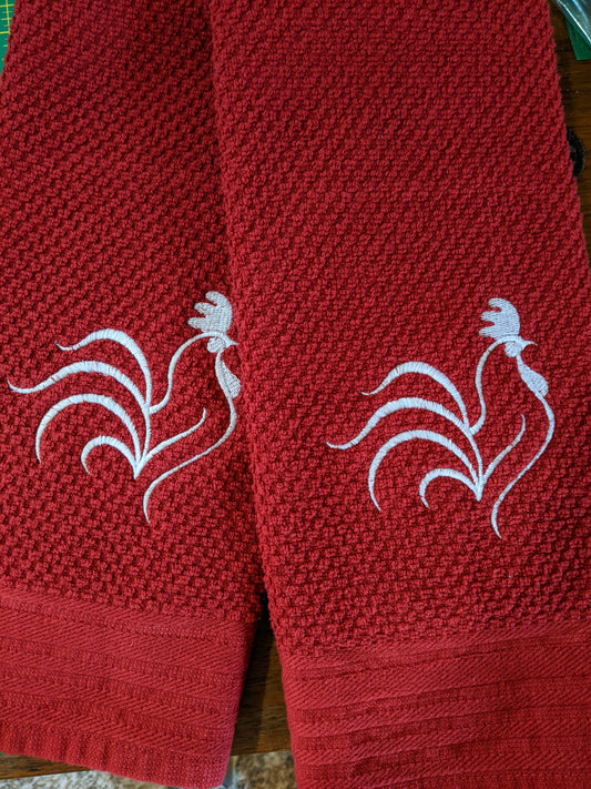 Embroidered Rooster towels-set of 2