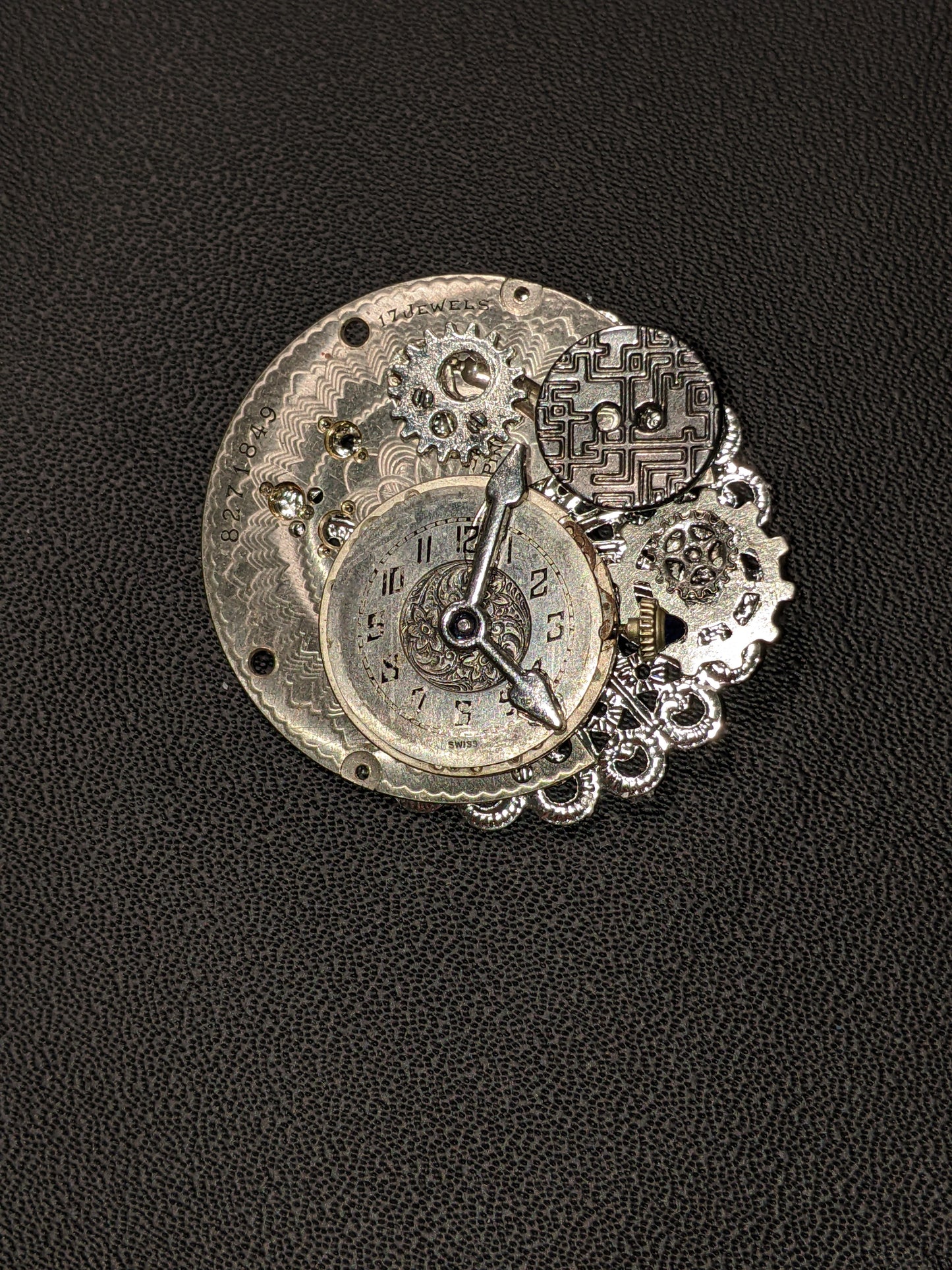 Steampunk Themed Brooch-Unique Charm Pin! With real watch parts-TOP10