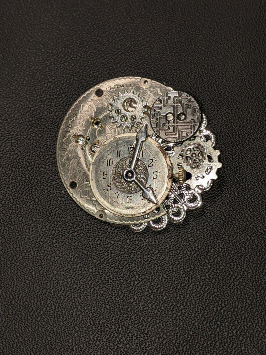 Steampunk Themed Brooch-Unique Charm Pin! With real watch parts-TOP10