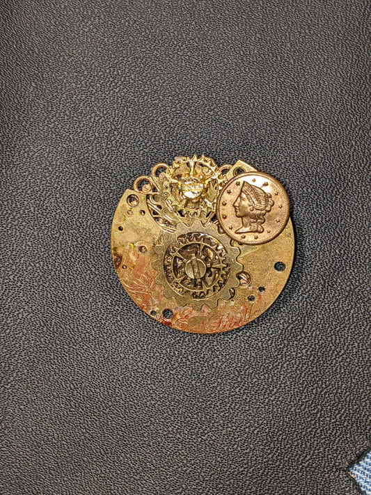 Steampunk Themed Brooch-Unique Charm Pin! With real watch parts-TOP16