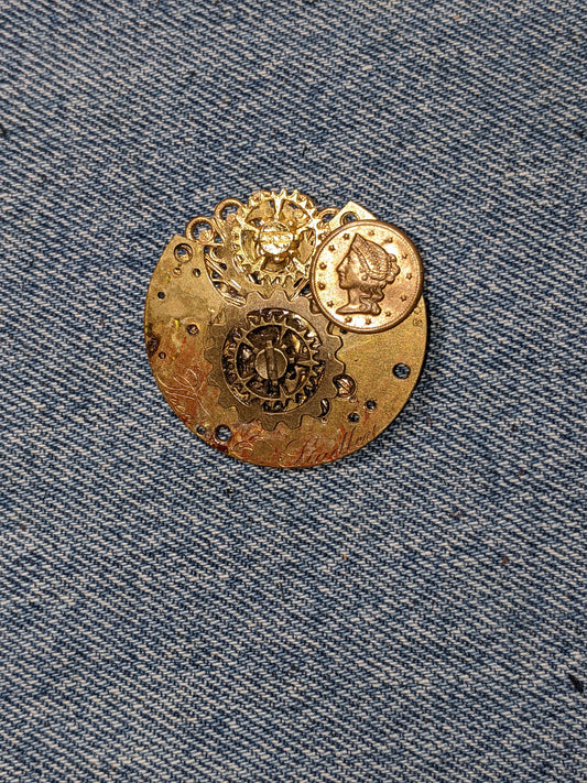 Steampunk Themed Brooch-Unique Charm Pin! With real watch parts-TOP16