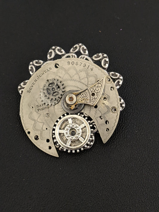 Steampunk Themed Brooch-Unique Charm Pin! With real watch parts-TOP18