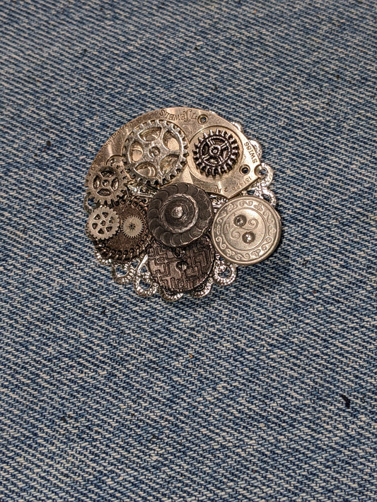 Steampunk Themed Brooch-Unique Charm Pin! With real watch parts-TOP3