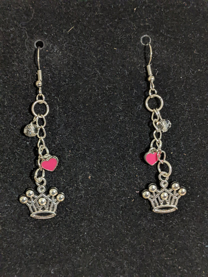 Princess Themed earrings-Heart & Crown-great gift! Item-EAR27