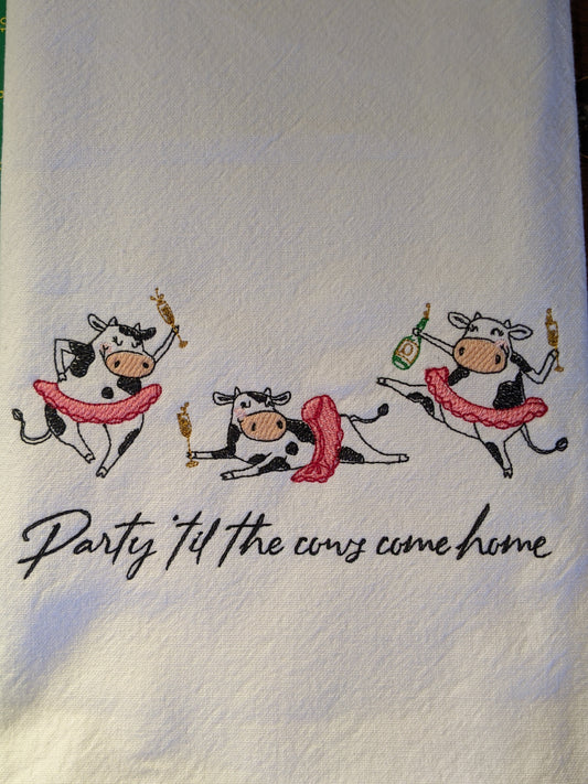 Party Til The Cows Come Home Tea Towel