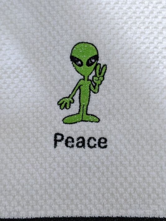 Space Alien-Peace-Embroidered Towel