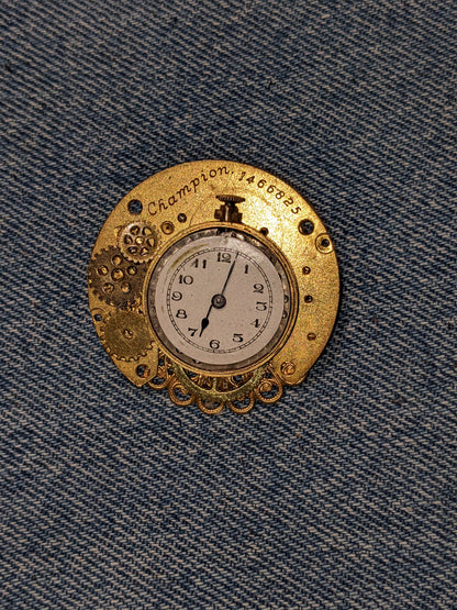 Steampunk Themed Brooch-Unique Charm Pin! With real watch parts-TOP13