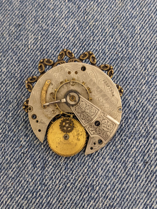 Steampunk Themed Brooch-Unique Charm Pin! With real watch parts-TOP22