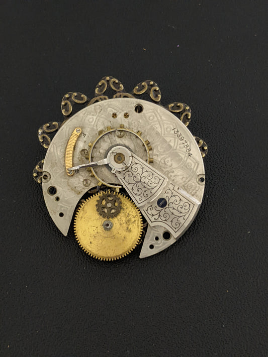 Steampunk Themed Brooch-Unique Charm Pin! With real watch parts-TOP22