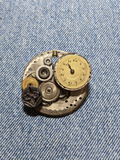 Steampunk Themed Brooch-Unique Charm Pin! With real watch parts-TOP32