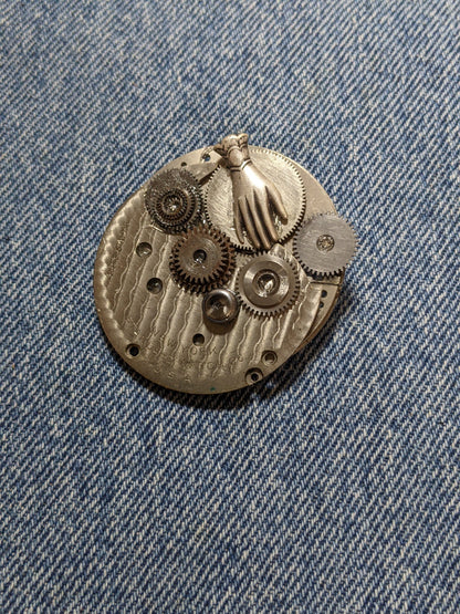 Steampunk Themed Brooch-Unique Charm Pin! With real watch parts-TOP37