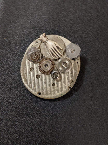 Steampunk Themed Brooch-Unique Charm Pin! With real watch parts-TOP37