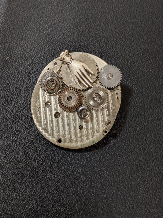 Steampunk Themed Brooch-Unique Charm Pin! With real watch parts-TOP37