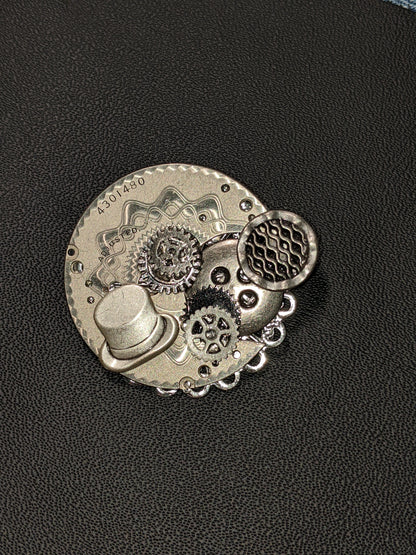 Steampunk Themed Brooch-Unique Charm Pin! TOP6-with real watch parts