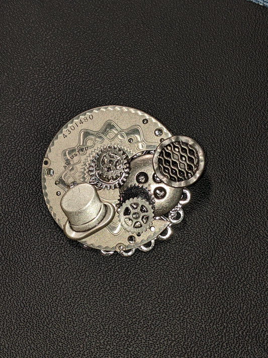 Steampunk Themed Brooch-Unique Charm Pin! TOP6-with real watch parts
