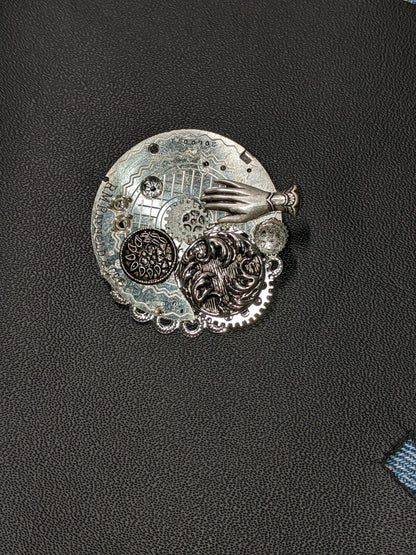 Steampunk Themed Brooch-Unique Charm Pin! With real watch parts-TOP7