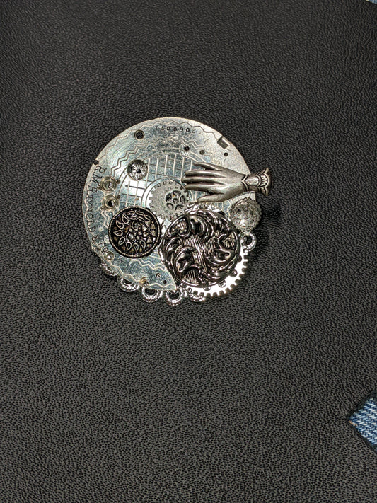 Steampunk Themed Brooch-Unique Charm Pin! With real watch parts-TOP7