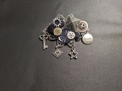 Vintage Steampunk Themed Brooch-Unique Charm Pin! Vintage24